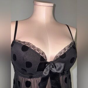 La SENZA Black Polka Dot Sheer Babydoll Chemise with Bow